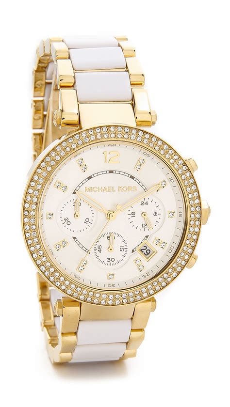 michael kors womens watch white gold|Michael Kors diamond watch women's.